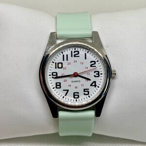 Silver tone Quartz analog unisex wrist watch 37mm round silicone band running